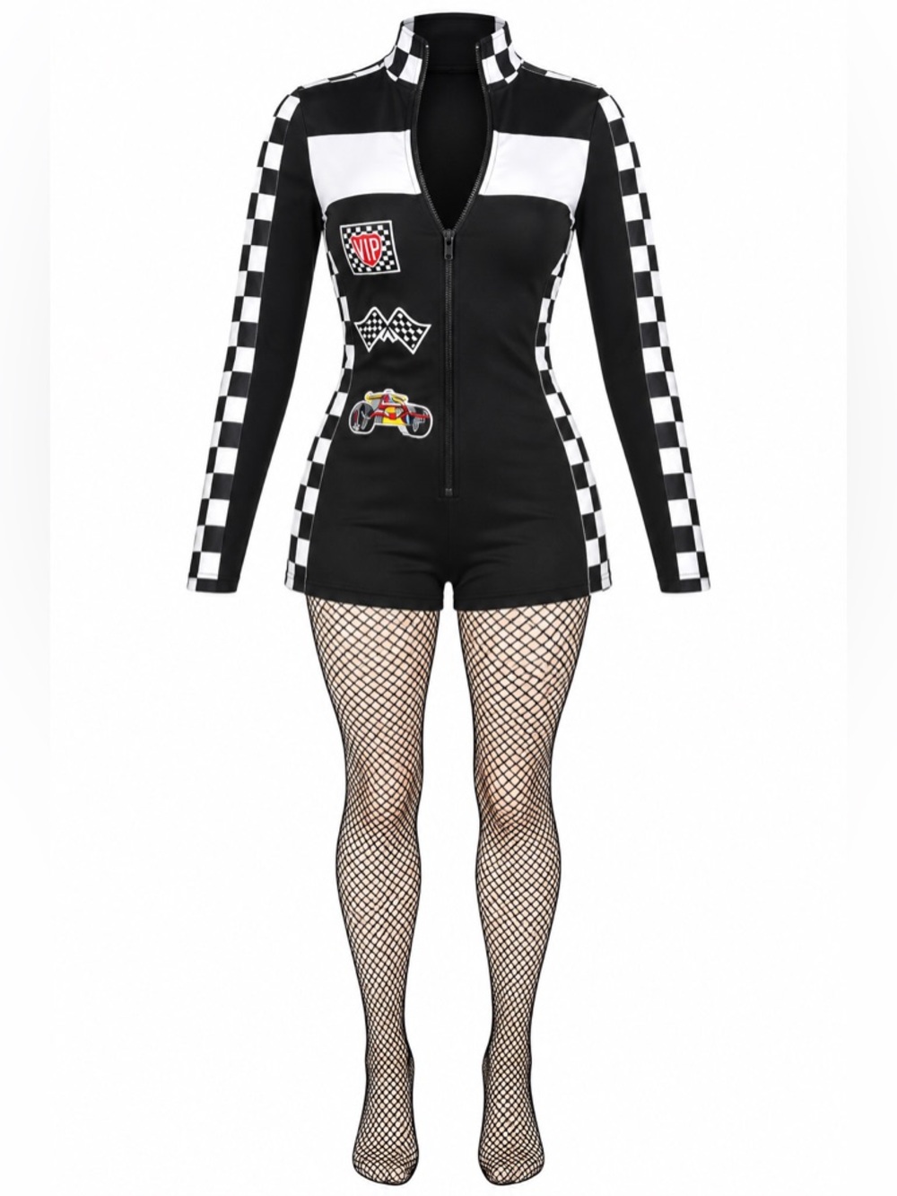 New - Beauty’s Love Racing Costume Black & White Checkered Jumpsuit | Size M